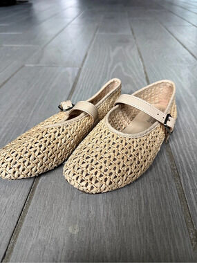 Weekend Academy Woven Girls’ Mary Jane Flats in Beige